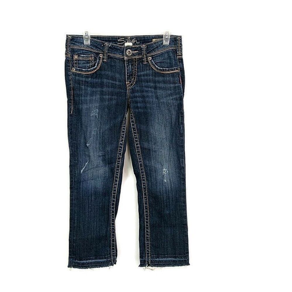 Silver Jeans Dark Wash Faded Denim Aiko Capri Womens sz 27 Western Boho